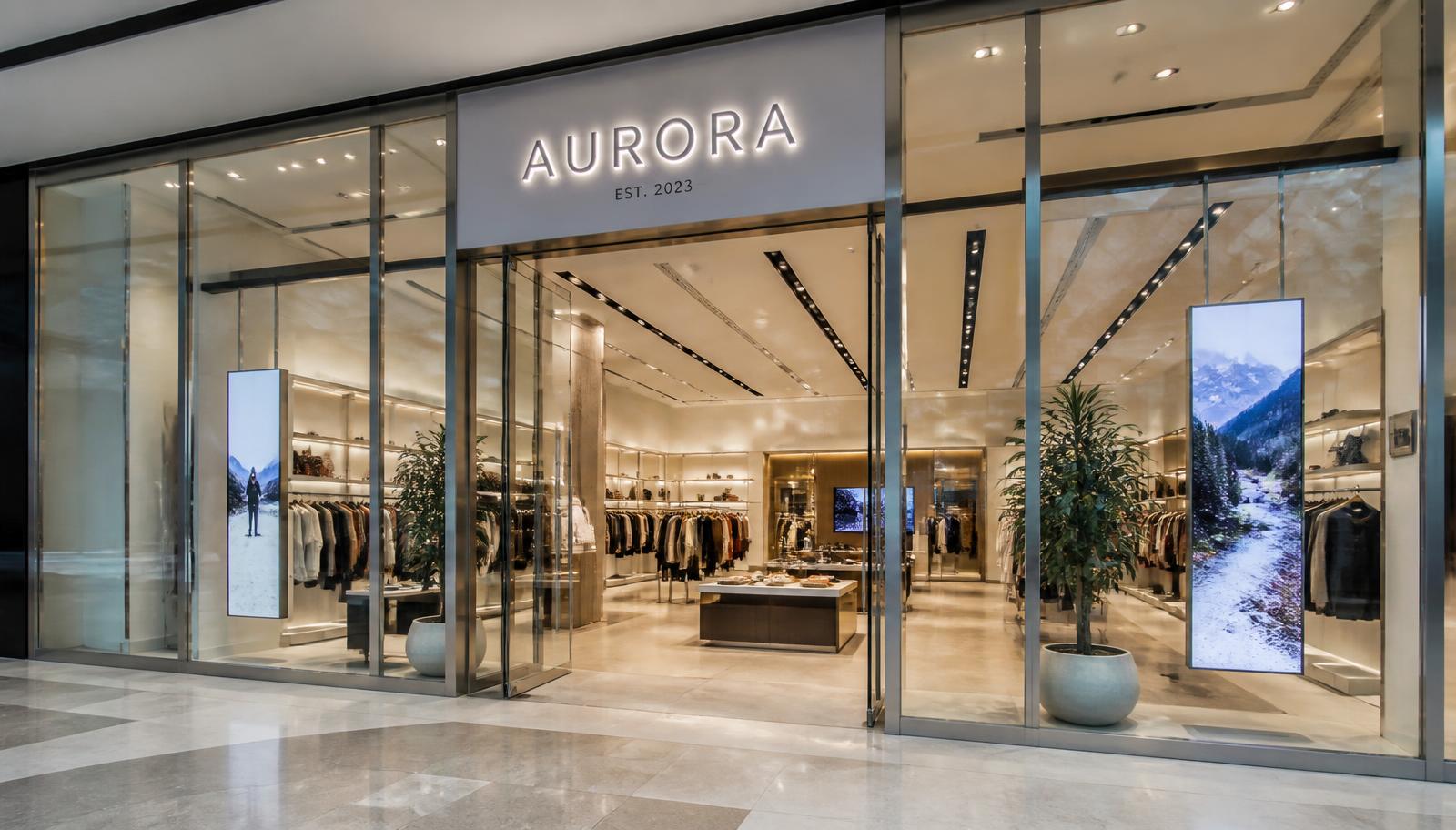 Fachada de loja de shopping com portas de vidro temperado